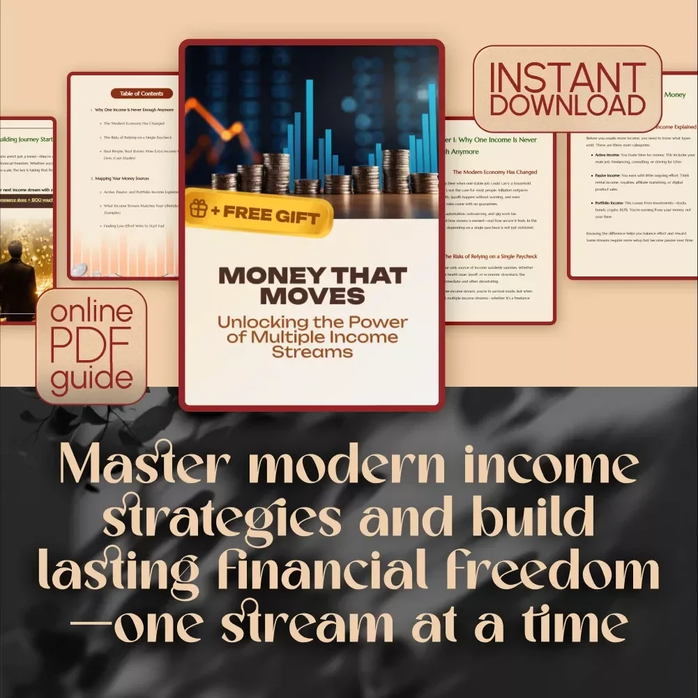 Money That Moves: Unlocking the Power of Multiple Income Streams - Guide to the Benefits of Multiple Income Streams | Digital Download eBook for Building Second Income & Financial Freedom