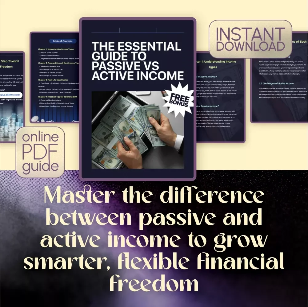 The Essential Guide to Passive vs Active Income | Digital Download Guide for Income Strategies, Side Hustles, and Financial Planning