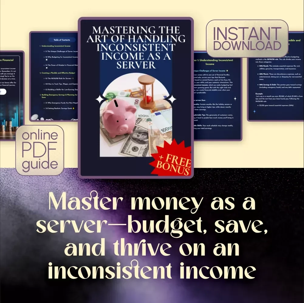 Mastering the Art of Handling Inconsistent Income as a Server | Budgeting & Money Guide for Servers | Digital Download PDF