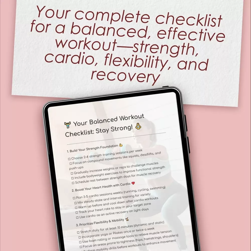 Your Balanced Workout Checklist: Stay Strong! | Balanced Workout Routine Guide | Fitness Planner | Strength & Cardio Tracker | Digital Download