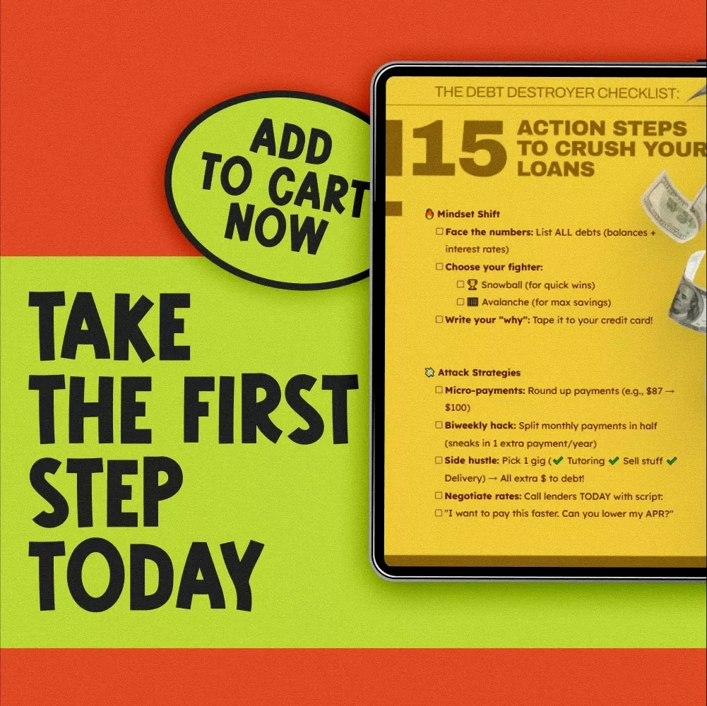 The Debt Destroyer Checklist: 15 Action Steps to Crush Your Loans | Pay Off Loans Fast | Printable Debt Payoff Tracker PDF