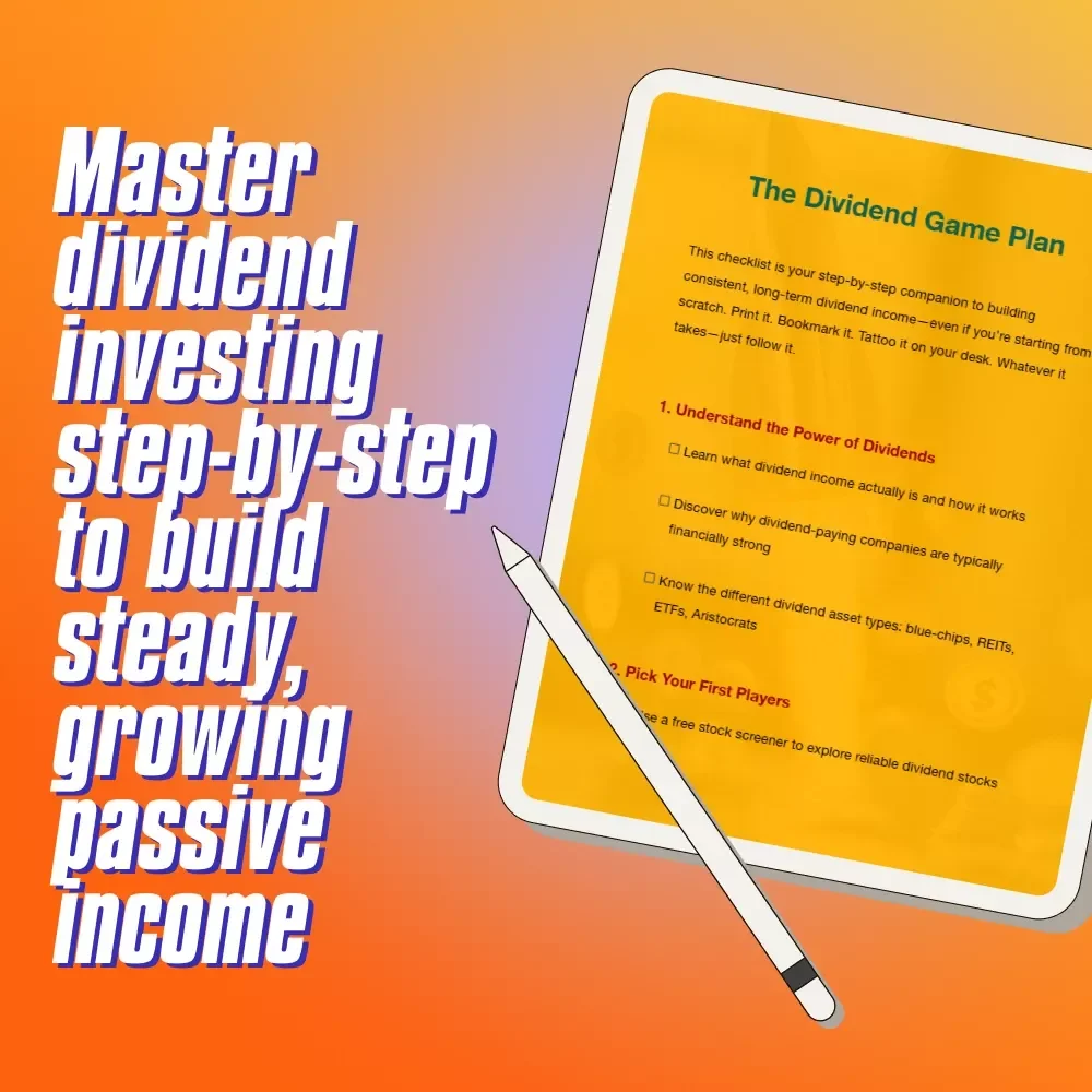 The Dividend Game Plan | Dividend Income Strategies Checklist for Beginners, Passive Income eBook, Financial Freedom Digital Download