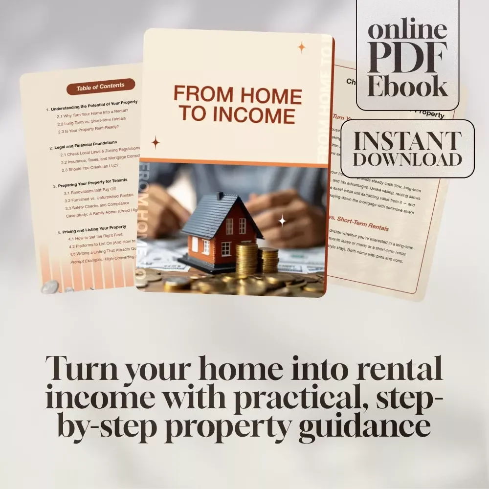 From Home to Income | How to Turn Home Into Rental Property eBook | Rental Property Guide PDF | Real Estate Checklist & Landlord Starter Tips