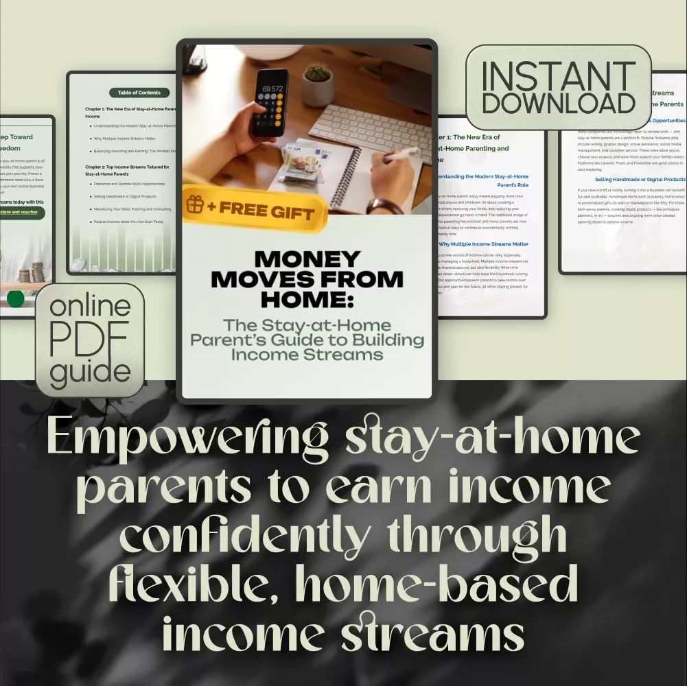 Money Moves from Home: The Stay-at-Home Parent’s Guide to Building Income Streams | Guide to Income Streams for Stay-at-Home Parents | Work-from-Home eBook | Digital Download for Moms & Dads