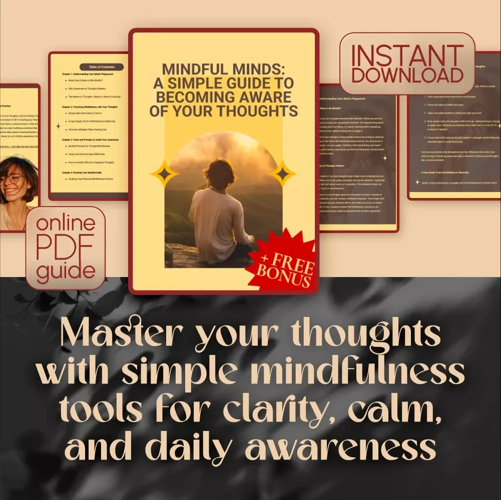 Mindful Minds: A Simple Guide to Becoming Aware of Your Thoughts | How to Be Mindful of Your Thoughts eBook, Digital Download Guide, Mindfulness Checklist
