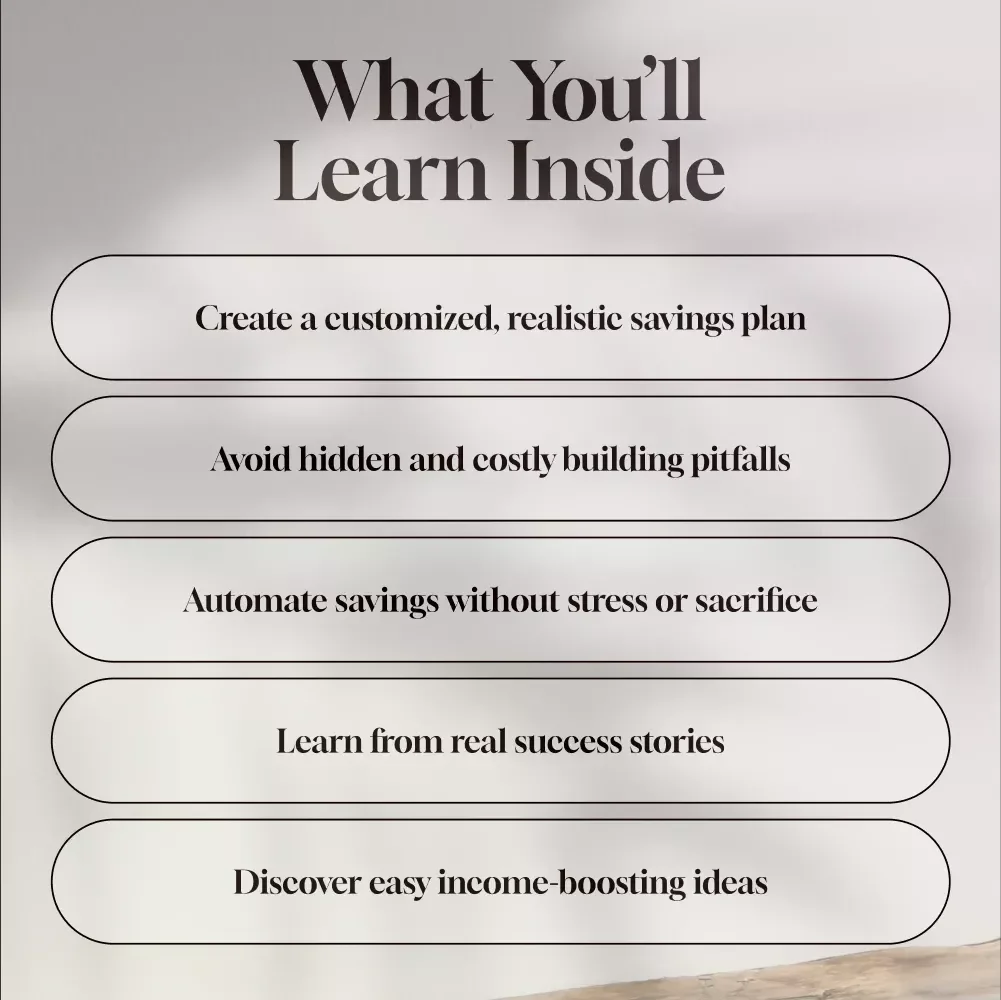 From Spare Change to Dream Home: The Smart Guide to Saving for Your Build | How to Save Money to Build a House eBook, Budget Planning Guide, Home Savings Checklist
