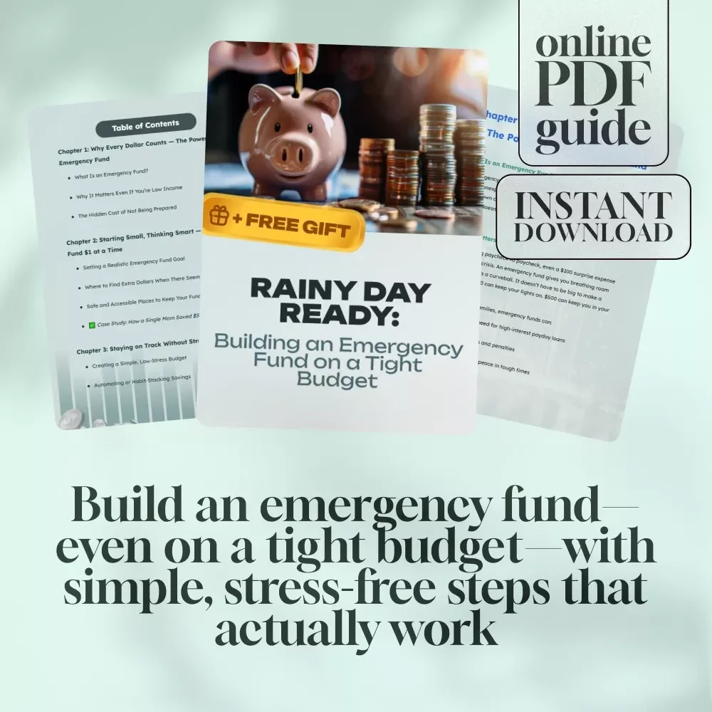 Rainy Day Ready: Building an Emergency Fund on a Tight Budget | Emergency Fund for Low Income Guide | Budgeting eBook | Digital Download