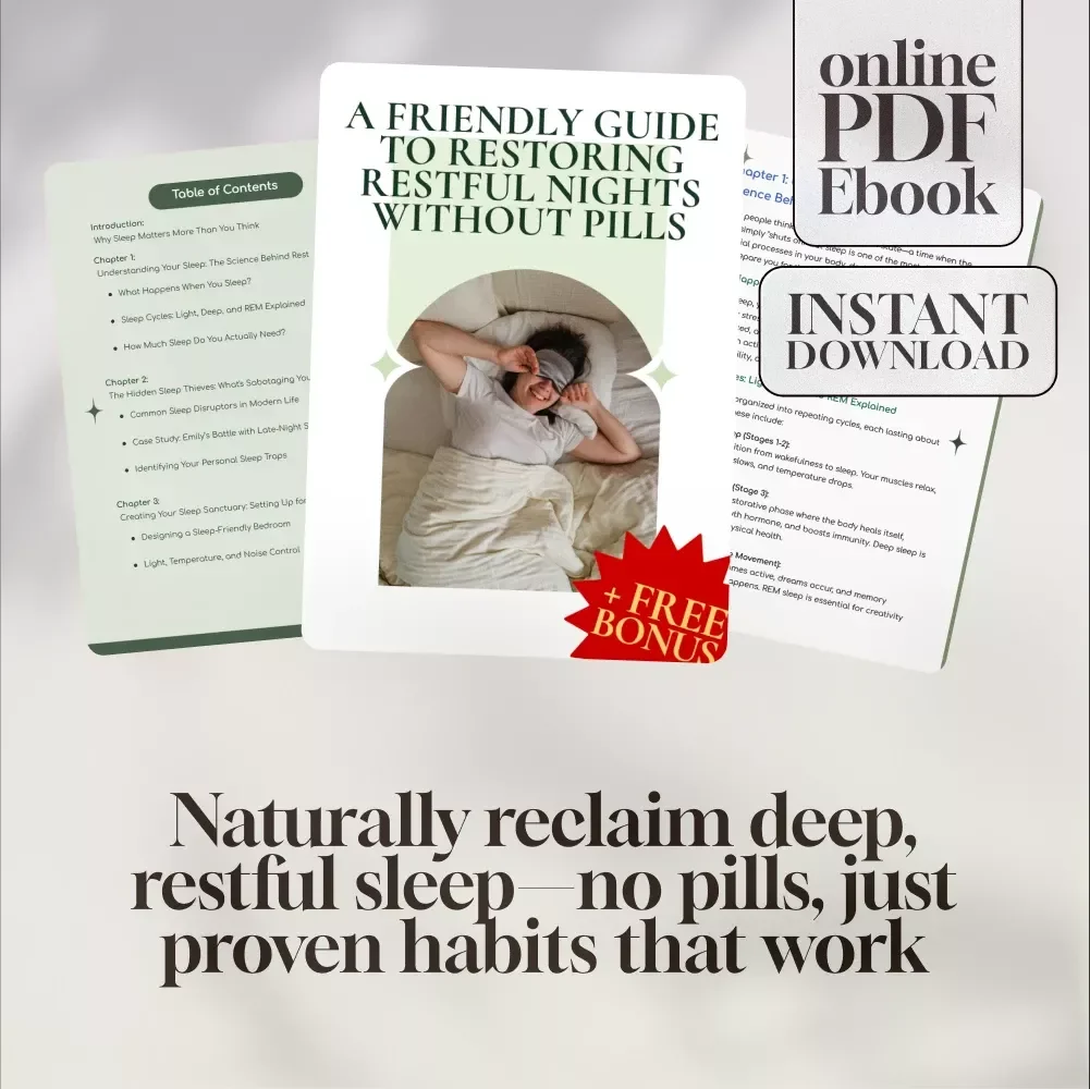 A Friendly Guide to Restoring Restful Nights Without Pills – Natural Sleep eBook for How to Get Good Sleep Naturally | Digital Download Sleep Guide