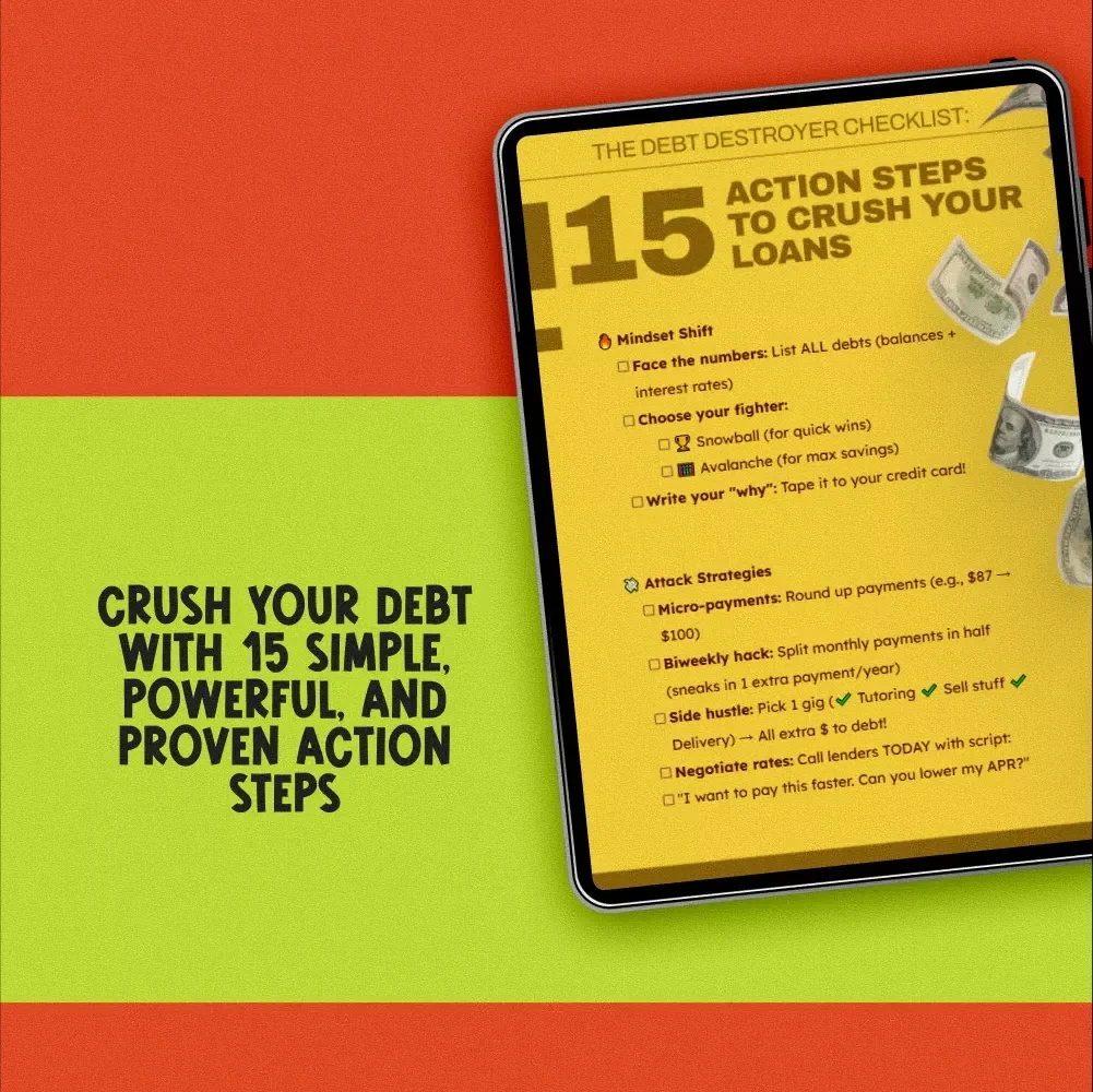 The Debt Destroyer Checklist: 15 Action Steps to Crush Your Loans | Pay Off Loans Fast | Printable Debt Payoff Tracker PDF
