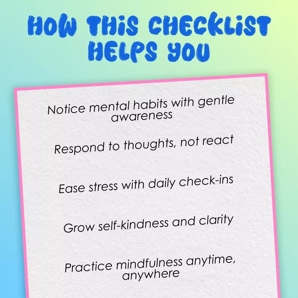 Mindful Minds Action Checklist: Your Easy Steps to Thought Awareness | Digital Download for How to Be Mindful of Your Thoughts | Mindfulness Printable PDF