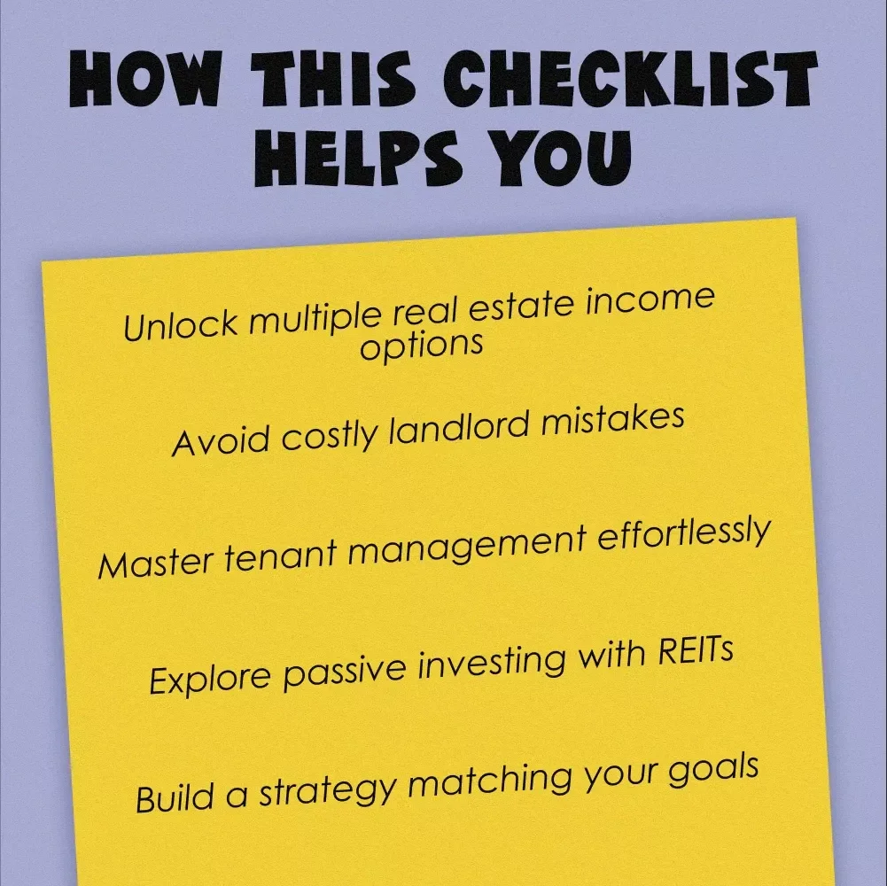 Your Real Estate Income Power Plan | Digital Checklist for Multiple Income Streams in Real Estate | Investor Guide, Rental Strategies, REITs, Flipping Tips