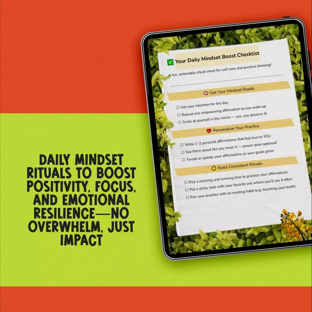 Your Daily Mindset Boost Checklist – 20 Daily Affirmations for Self Care & Positive Thinking, Digital Download, Morning Routine PDF, Affirmation Guide