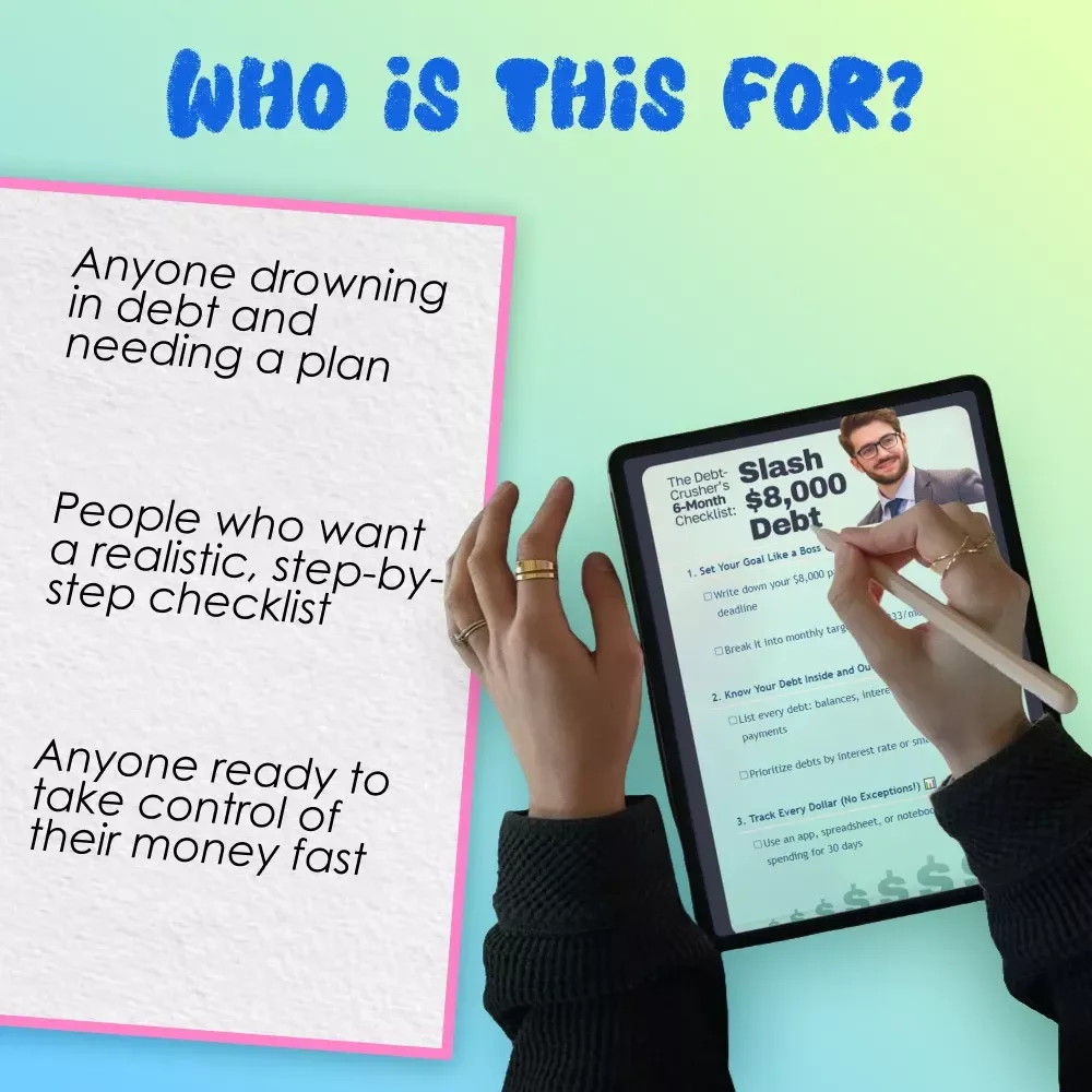 The Debt-Crusher’s 6-Month Checklist: Slash $8,000 Debt | Printable PDF | How to Pay Off $8000 Debt in 6 Months | Budget Planner & Debt Tracker