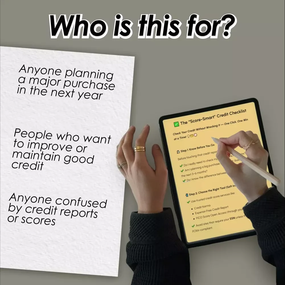 The “Score-Smart” Credit Checklist | Digital Download Guide for How to Check Credit Score Without Affecting It | Credit Health, Soft Inquiries & Credit Tips