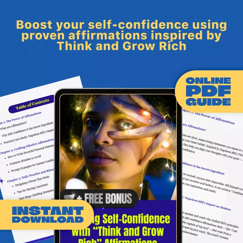 Building Self-Confidence with “Think and Grow Rich” Affirmations | Self Confidence Affirmation Guide Inspired by Napoleon Hill | Digital Download