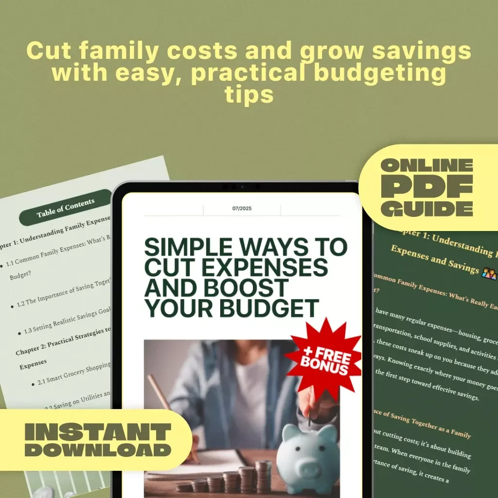 Simple Ways to Cut Expenses and Boost Your Budget | Digital Guide for How Families Save Money on Expenses, Budget Planner eBook, Family Savings Checklist