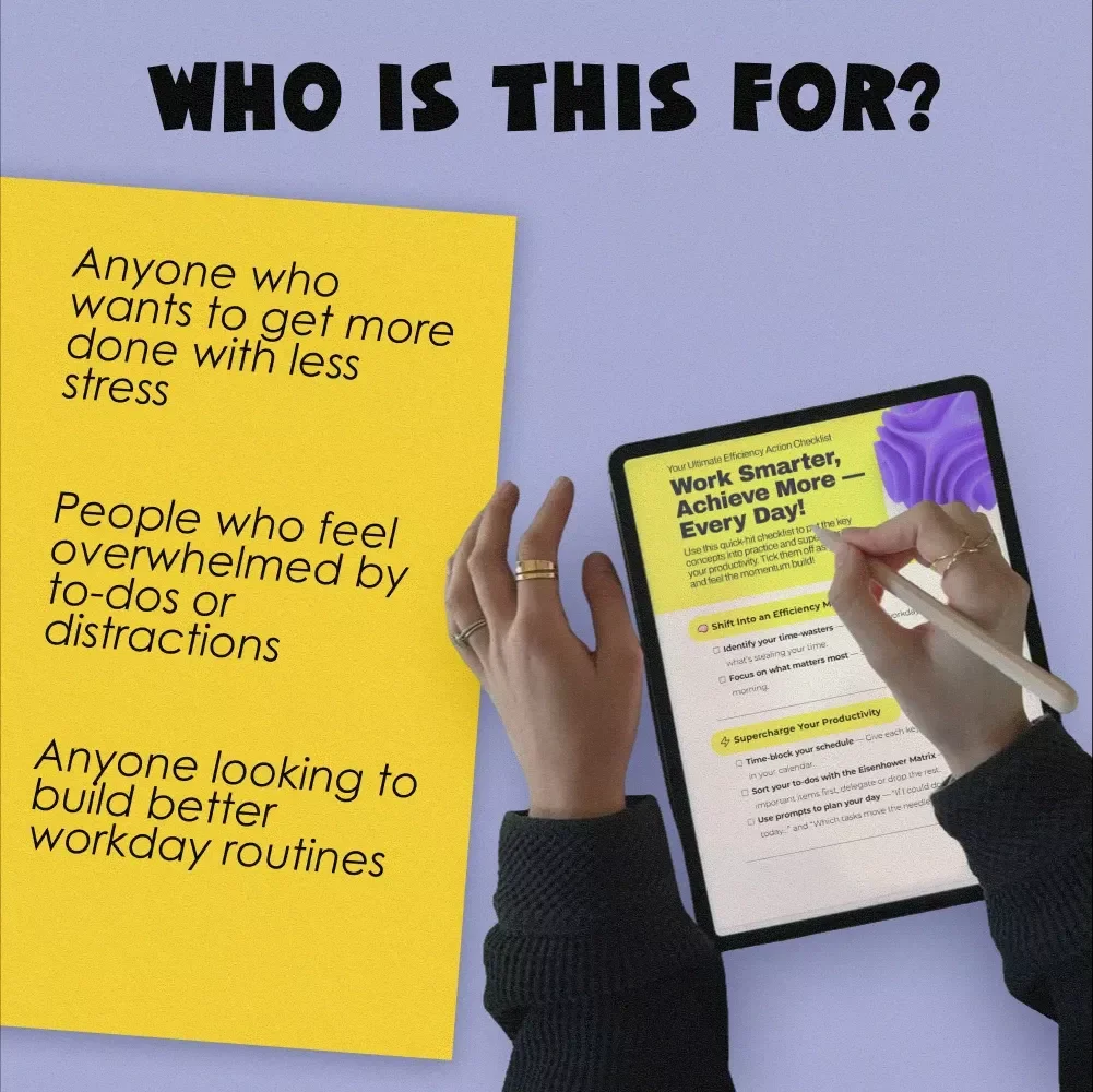 Your Ultimate Efficiency Action Checklist | How to Become More Efficient in the Workplace | Productivity Digital Download