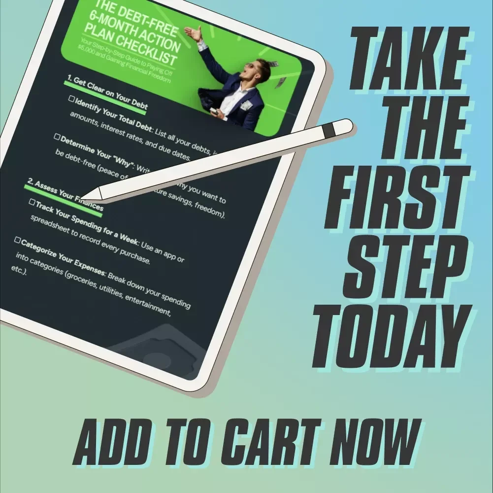 The Debt-Free 6-Month Action Plan Checklist | How to Pay Off $5000 in Debt in 6 Months | Printable Debt Tracker & Budget Plan PDF