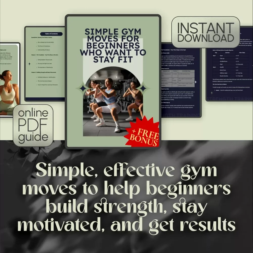 Simple Gym Moves For Beginners Who Want To Stay Fit - Digital Fitness Guide for a Simple Gym Routine, Easy Beginner Workout Plan, Home or Gym Printable