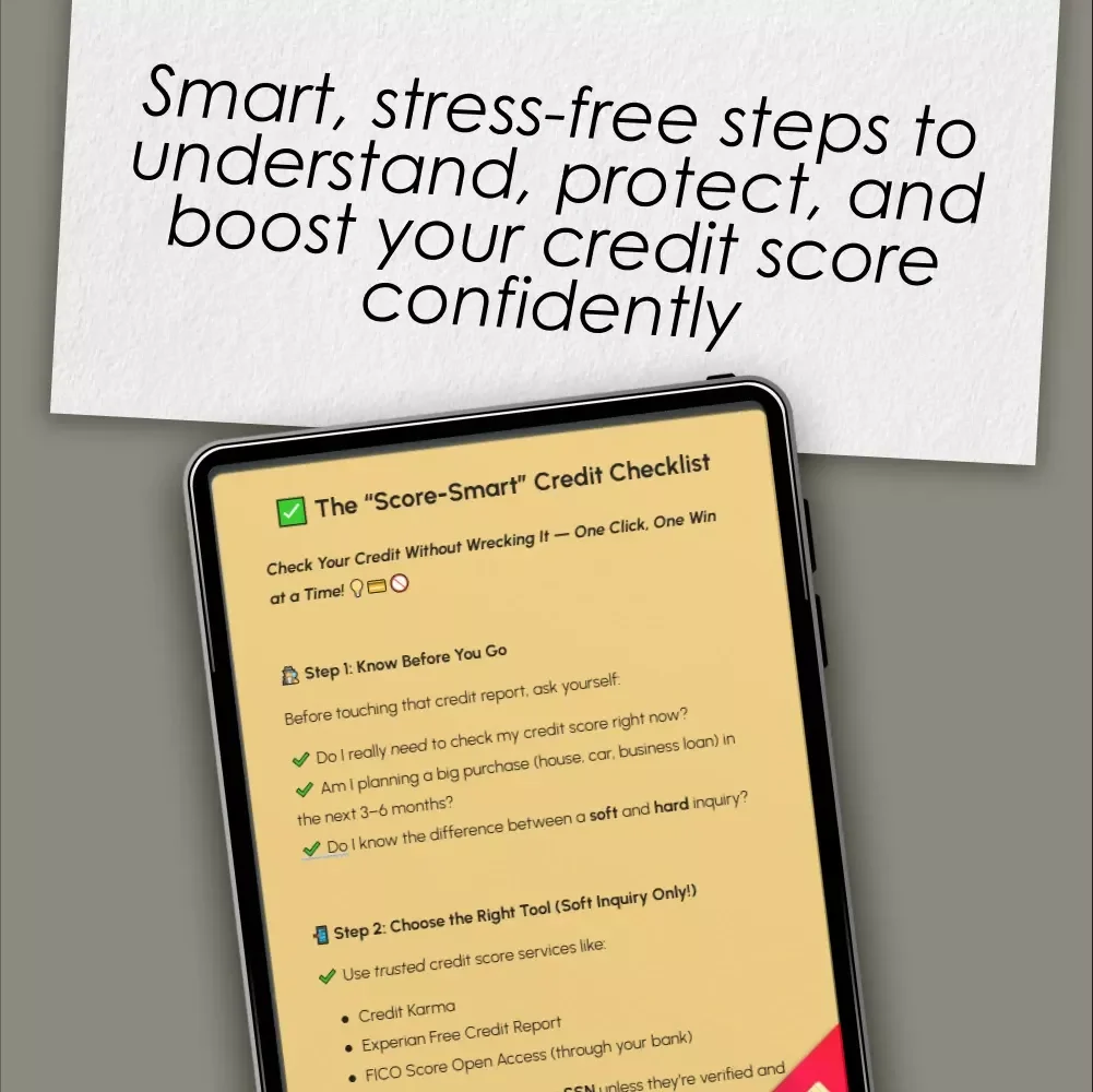 The “Score-Smart” Credit Checklist | Digital Download Guide for How to Check Credit Score Without Affecting It | Credit Health, Soft Inquiries & Credit Tips