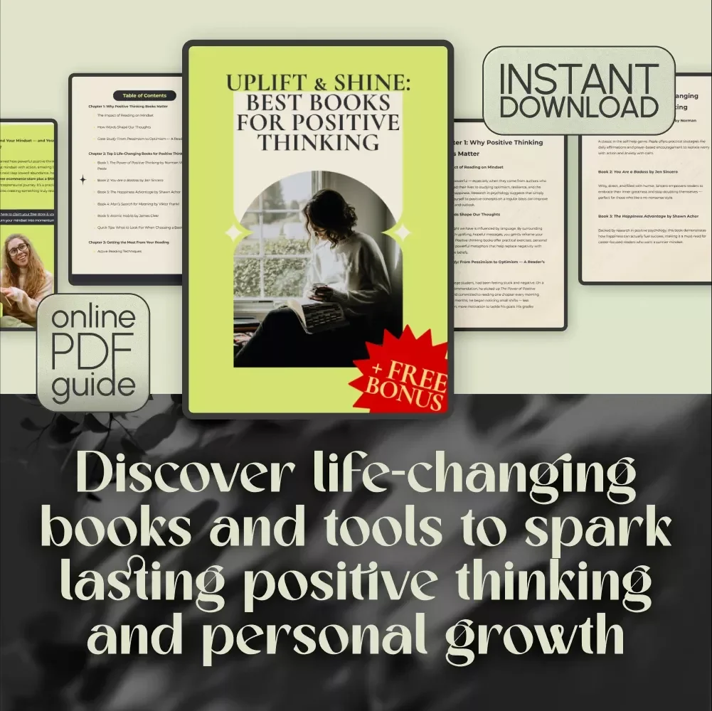 Uplift & Shine: Best Books for Positive Thinking Guide | Digital Download | Mindset eBook, Positivity Checklist, Self-Help Book List