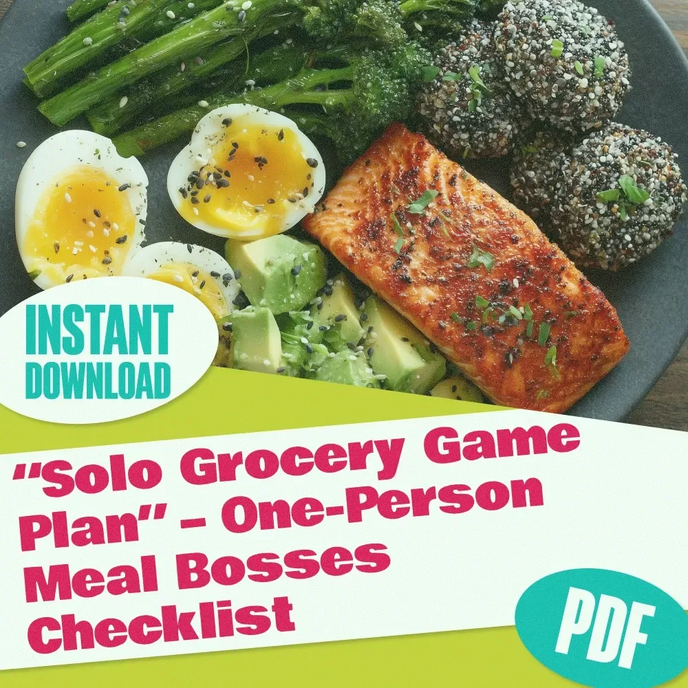 “Solo Grocery Game Plan” – One-Person Meal Bosses Checklist | How to Budget Groceries for 1 | Weekly Meal Planning Printable