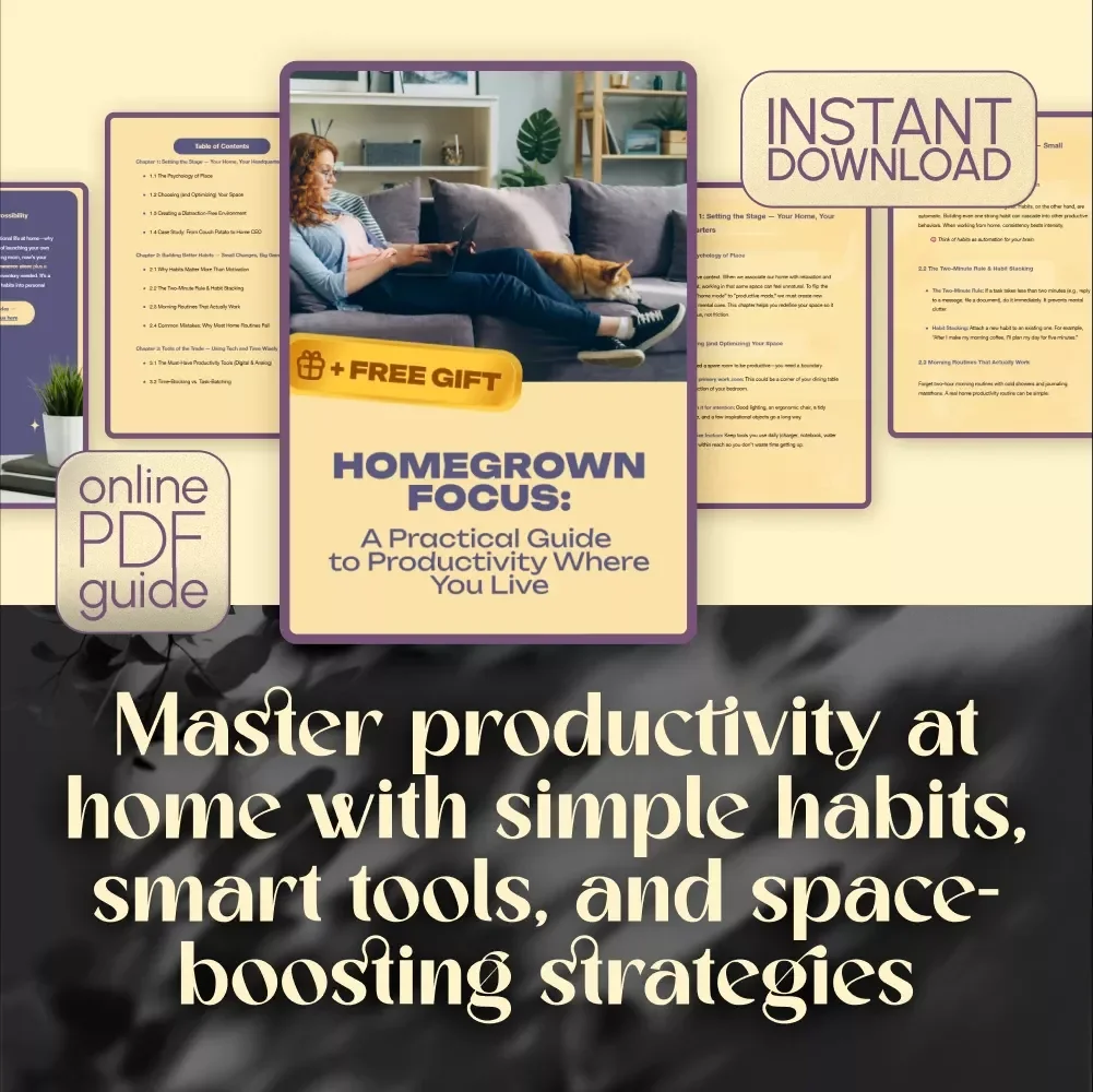 Homegrown Focus: A Practical Guide to Productivity Where You Live — Digital Guide for How to Become Productive at Home, eBook for Creating Routines & Focused Habits