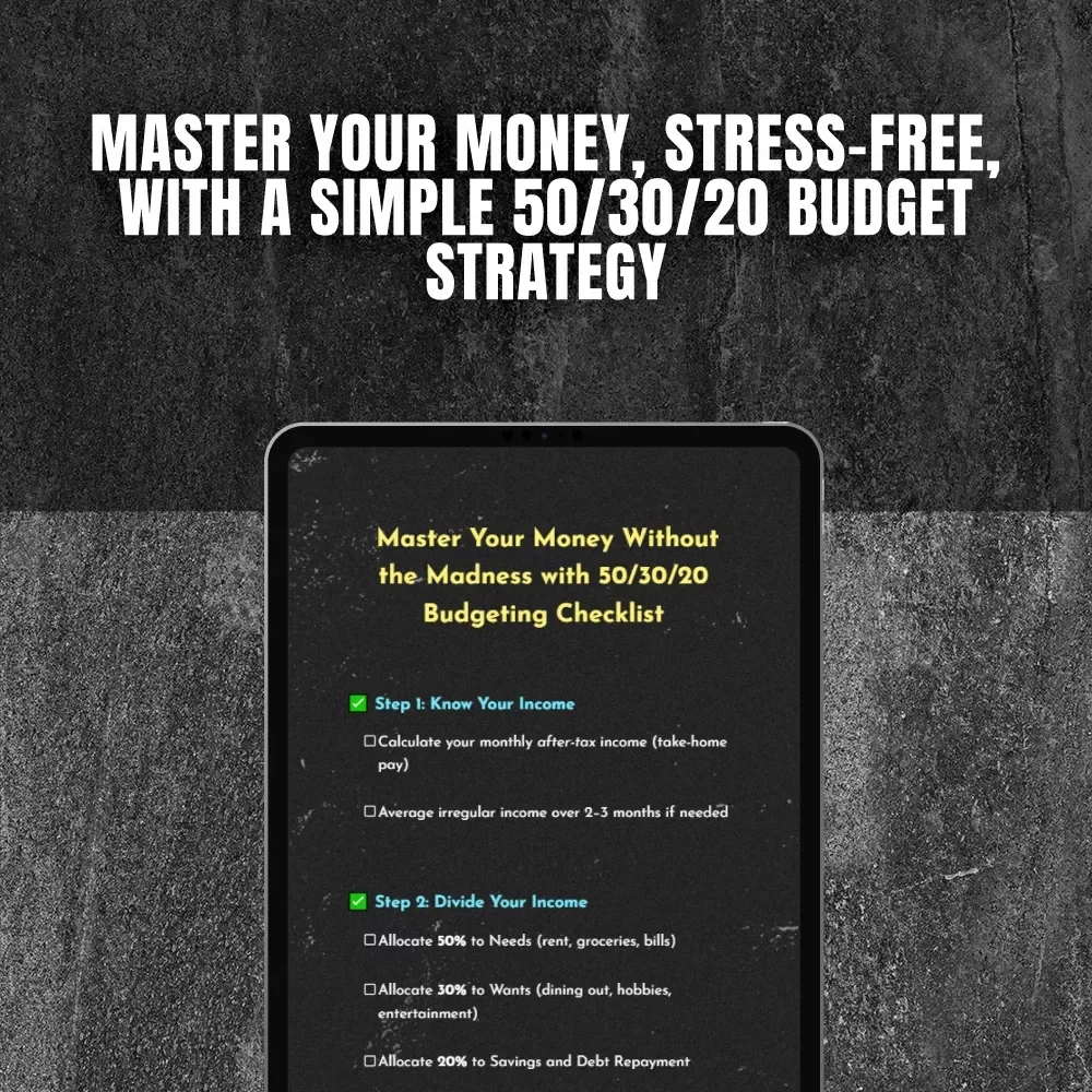 Master Your Money Without the Madness with 50/30/20 Budgeting Checklist | 20 30 50 Savings Digital Download | Budgeting Printable Guide
