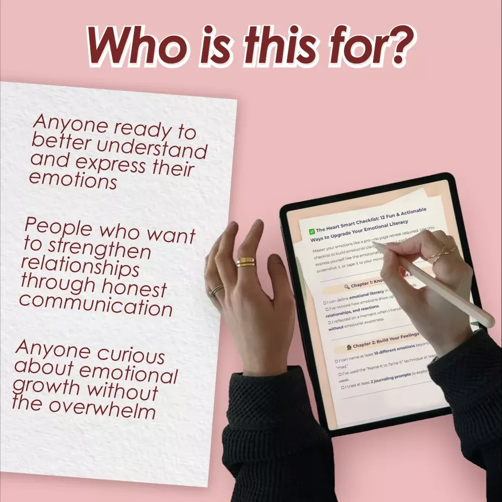 The Heart Smart Checklist: 12 Fun & Actionable Ways to Upgrade Your Emotional Literacy | How to Develop Emotional Literacy | Printable Digital Checklist Guide
