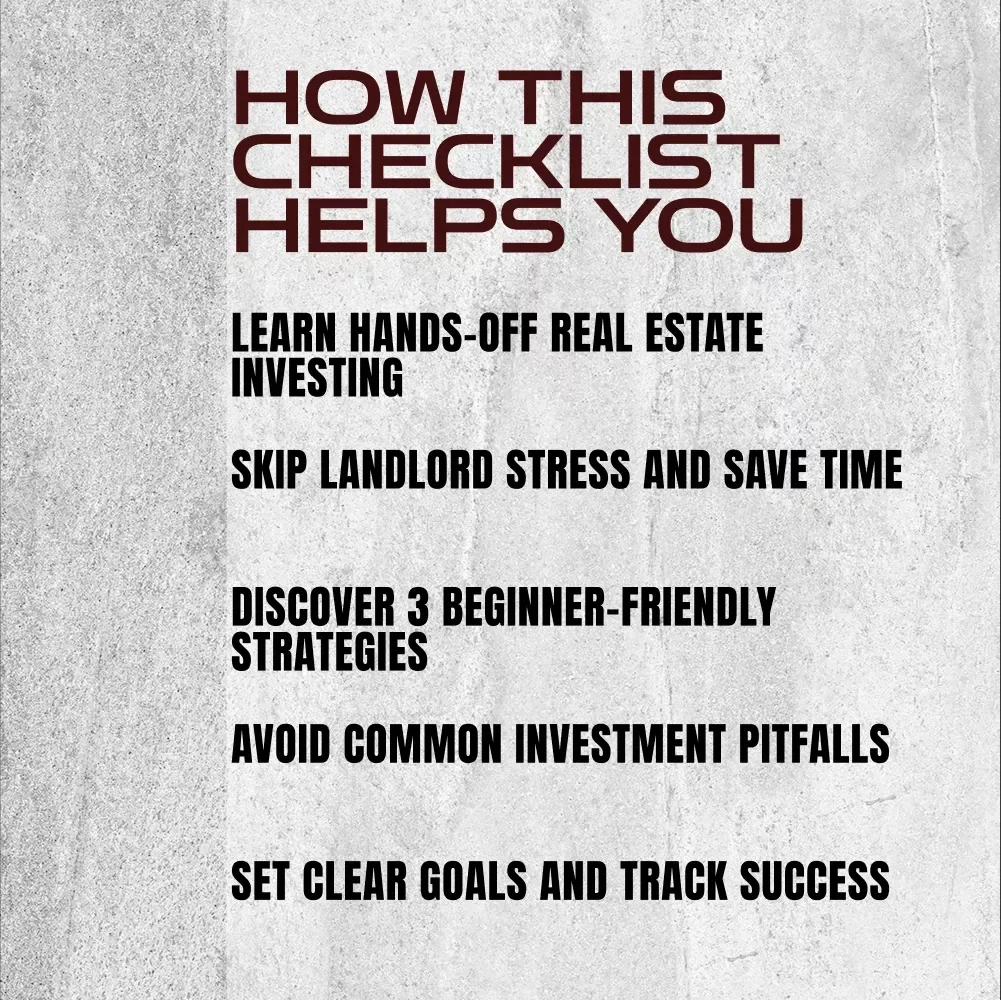 Build Wealth Without the Headaches – How to Invest in Real Estate Without Being a Landlord | Passive Income Checklist | Digital Download