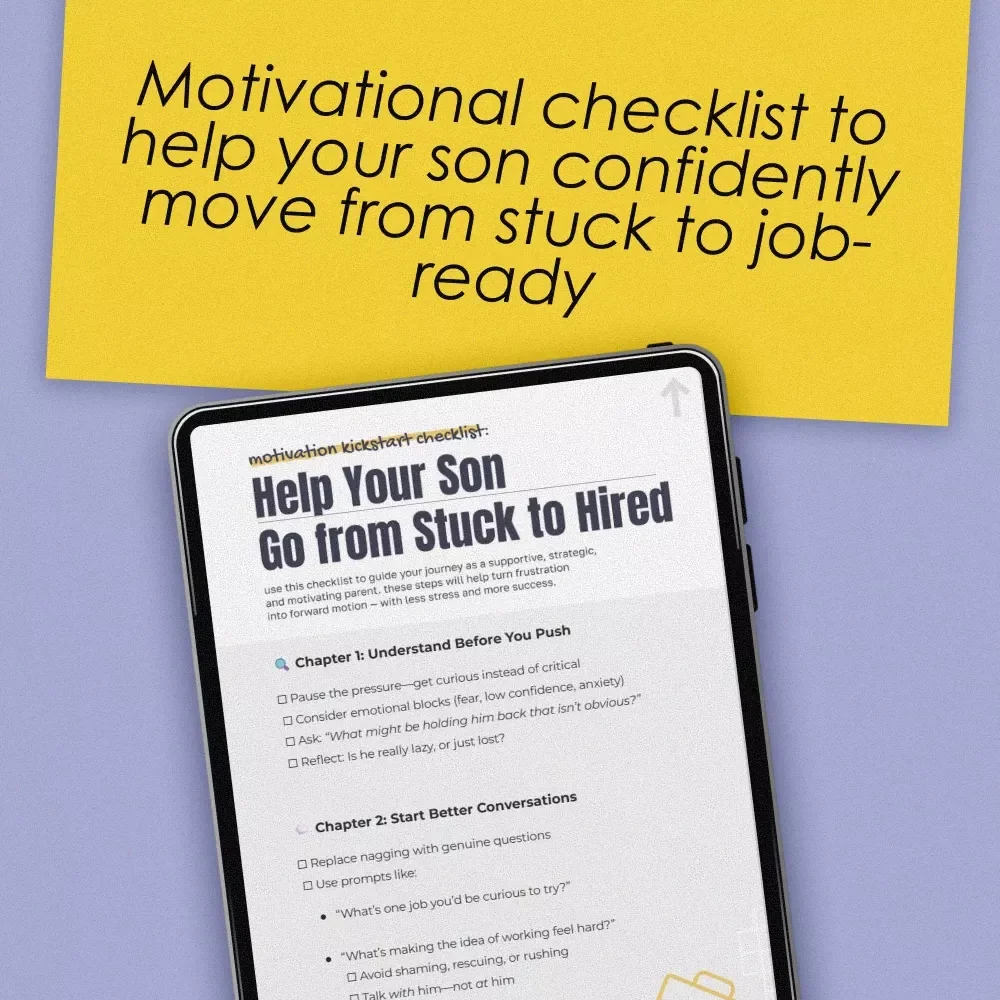 Motivation Kickstart Checklist: Help Your Son Go from Stuck to Hired – Digital Download | How to Motivate Your Son to Get a Job | Printable Job Motivation Guide for Parents