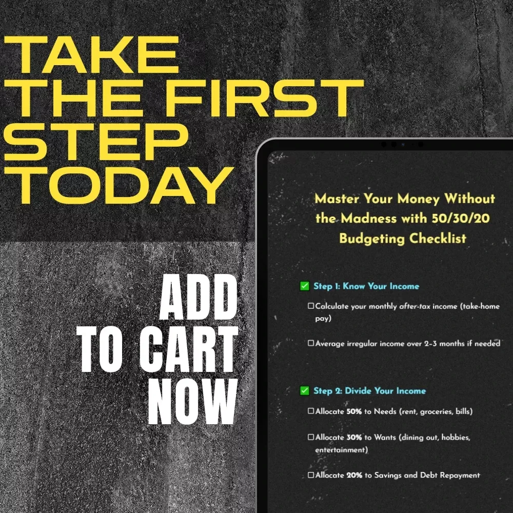 Master Your Money Without the Madness with 50/30/20 Budgeting Checklist | 20 30 50 Savings Digital Download | Budgeting Printable Guide