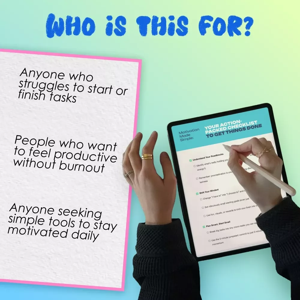 Motivation Made Simple: Your Action-Packed Checklist to Get Things DONE | How to Motivate Yourself to Complete a Task | Productivity Printable Digital Download