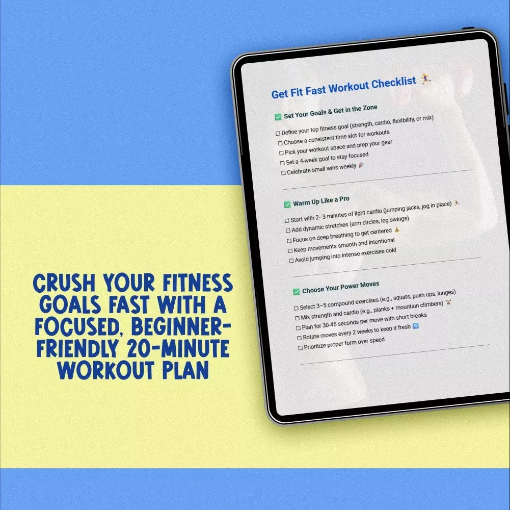 Get Fit Fast Workout Checklist | Quick Workout Routine PDF | Printable Fitness Planner | 20-Minute Home Workout Guide | Instant Digital Download