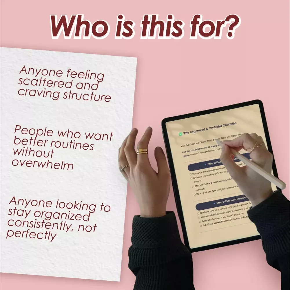 The Organized & On-Point Checklist | Digital Download to Become More Organized and Efficient | Printable Productivity Tool
