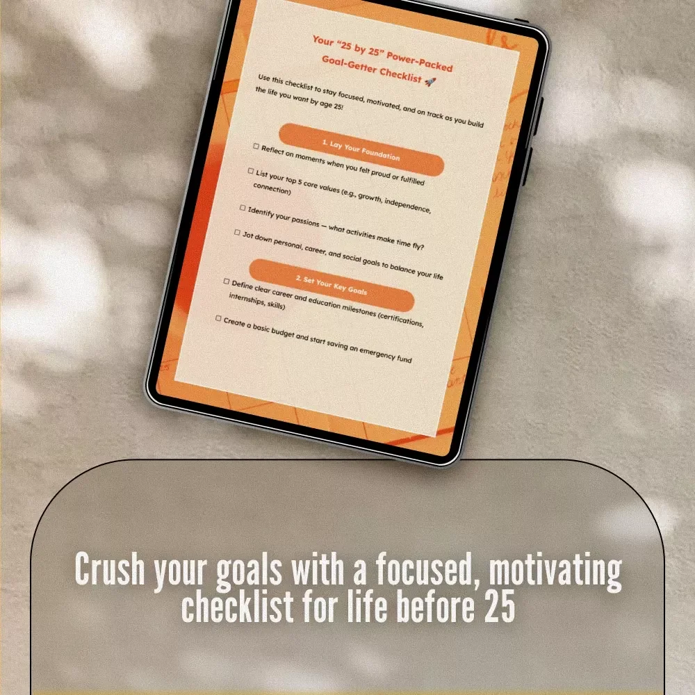 Your “25 by 25” Power-Packed Goal-Getter Checklist | Life Goals by Age 25 | Digital Download PDF | Personal Development & Productivity
