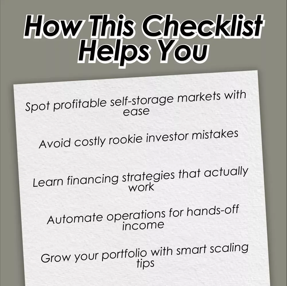 Self-Storage Starter Checklist | Digital Download for Self-Storage Real Estate Investing | Beginner's Due Diligence, Market Research & Deal Analysis Guide