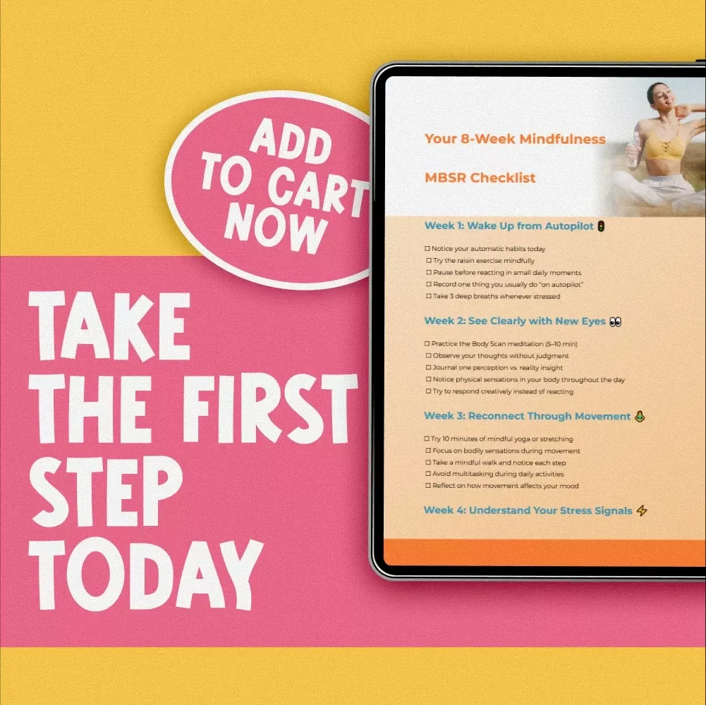 Your 8-Week Mindfulness MBSR Checklist | 8 Week Mindfulness Based Stress Reduction Program | Digital Download for Stress Relief & Awareness