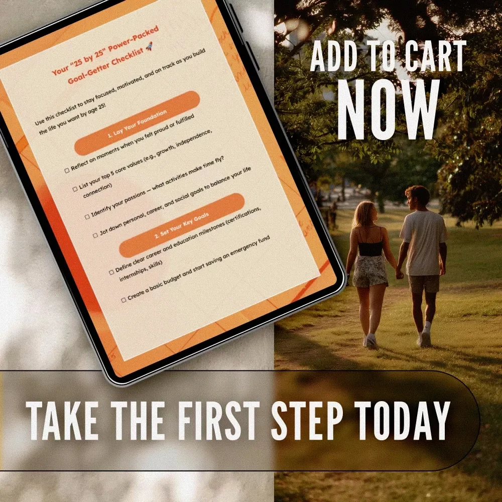 Your “25 by 25” Power-Packed Goal-Getter Checklist | Life Goals by Age 25 | Digital Download PDF | Personal Development & Productivity