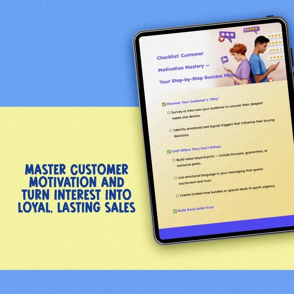 Checklist: Customer Motivation Mastery — Your Step-by-Step Success Map | Digital Download | How Do You Motivate Customers to Buy Your Product