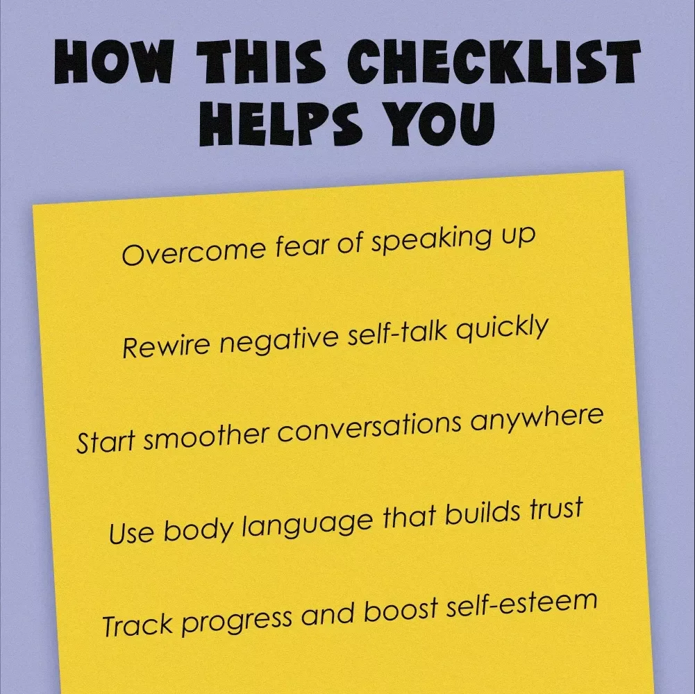 Confidence Kickstart Checklist: How to Talk to Anyone Without Freaking Out | Printable Digital Download for Social Anxiety, Communication, Self-Esteem, How to Get Confidence to Talk to Someone