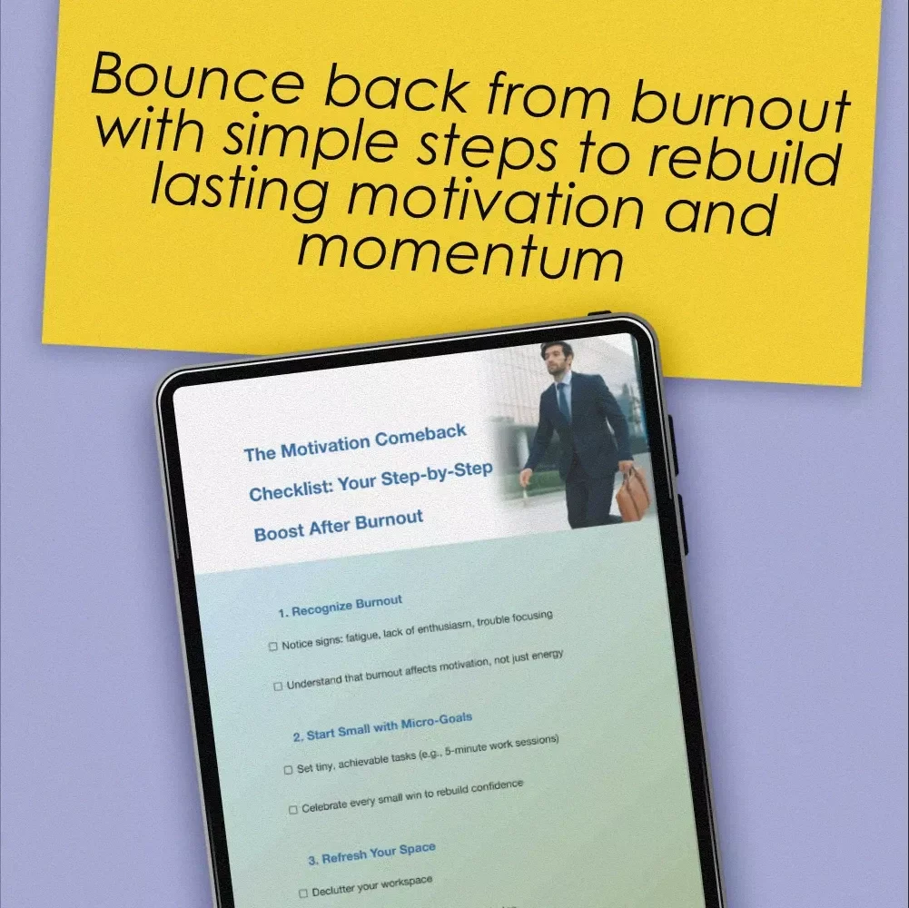 The Motivation Comeback Checklist: Your Step-by-Step Boost After Burnout | How to Get Motivated After Burnout | Printable PDF Digital Download