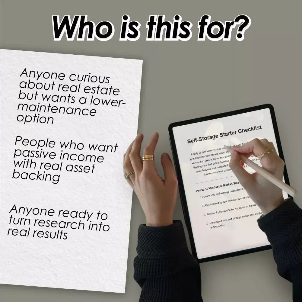 Self-Storage Starter Checklist | Digital Download for Self-Storage Real Estate Investing | Beginner's Due Diligence, Market Research & Deal Analysis Guide