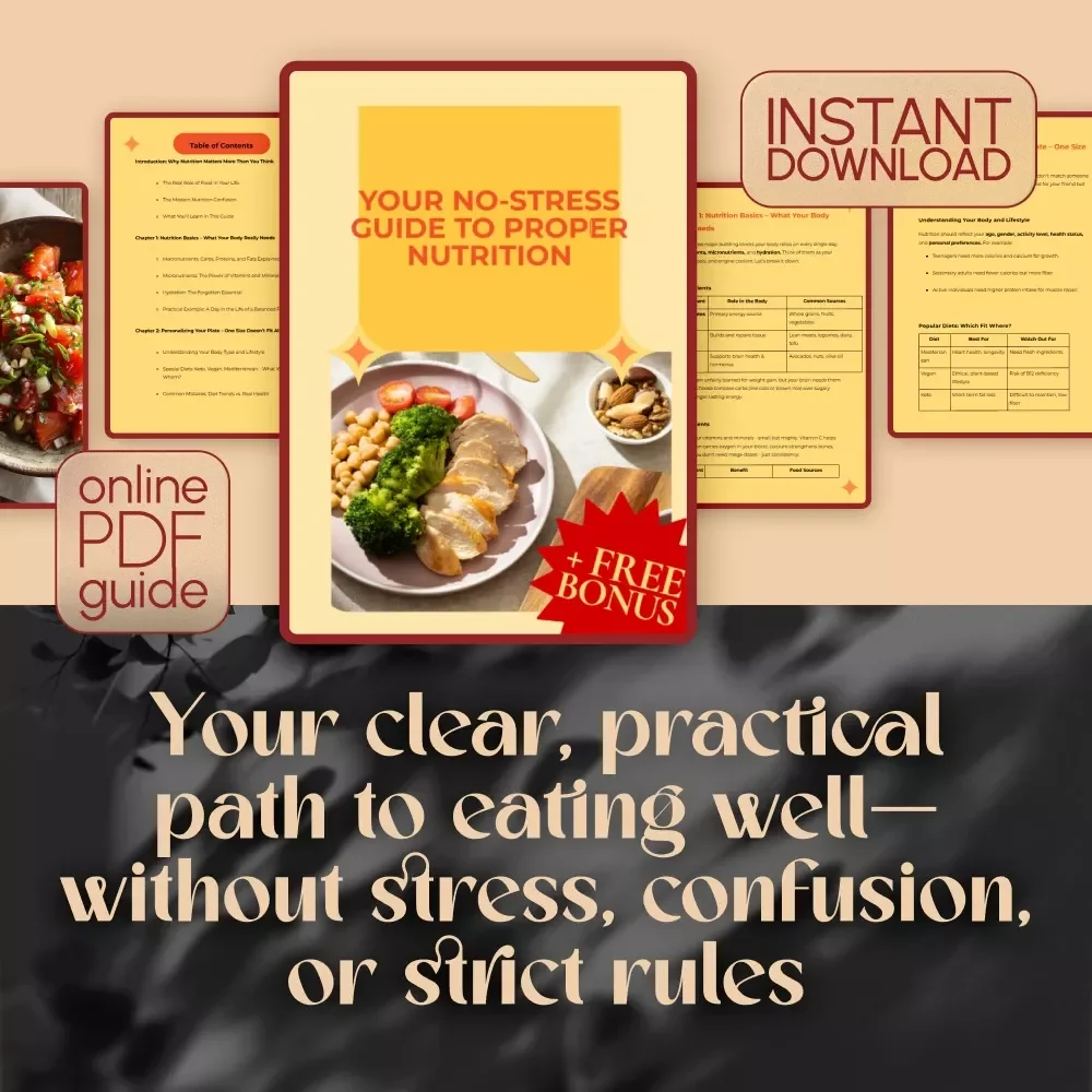 Your No-Stress Guide to Proper Nutrition | Digital Guide for How to Get Proper Nutrition, Healthy Eating, Meal Planning, and Balanced Diet Tips