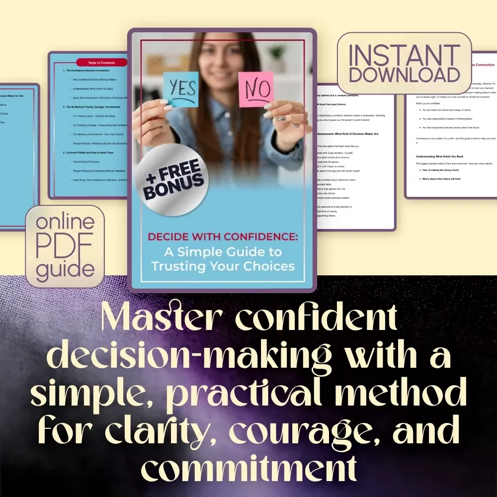 Decide with Confidence: A Simple Guide to Trusting Your Choices | How to Be More Confident in Decision Making | Digital Download Guide for Clarity, Courage & Commitment