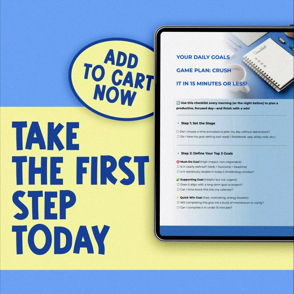 Your Daily Goals Game Plan: Crush It in 15 Minutes or Less! | Printable Daily Checklist for Work & Productivity | Daily Work Goals Examples Included