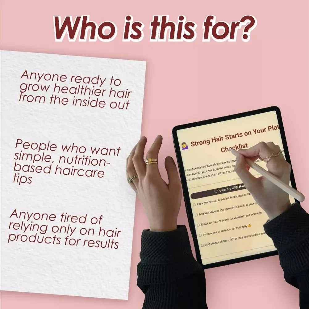 Strong Hair Starts on Your Plate Checklist | Food for Strong Hair Digital Guide | Hair Health Nutrition PDF