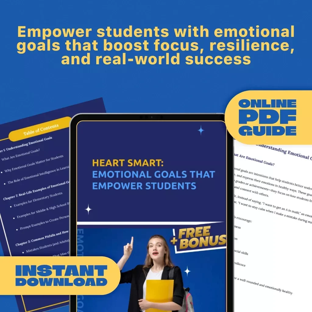 Heart Smart: Emotional Goals That Empower Students | Guide with Examples of Emotional Goals for Students | SEL Printable PDF eBook Checklist for Teachers, Parents & Counselors