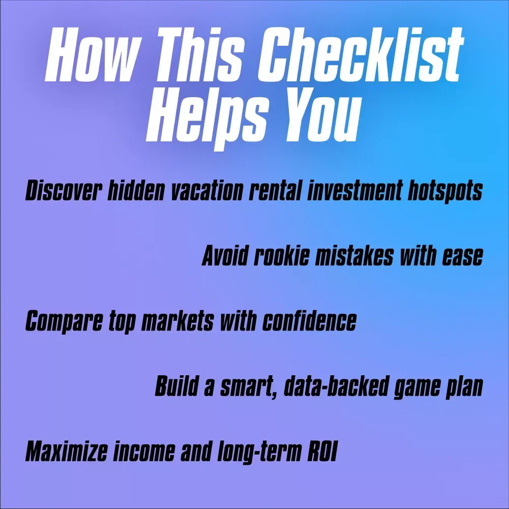 The Vacation Rental Hotspot Hunter’s Checklist | Vacation Rental Investment Hotspots Guide for 2025 | Printable STR Strategy Planner