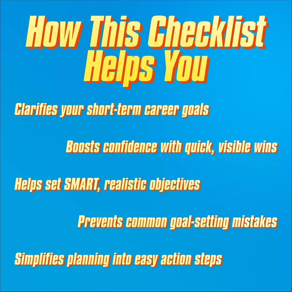 Your Quick-Win Career Goals Checklist | Digital Career Planner | Examples of Short Term Career Goals | Instant Download